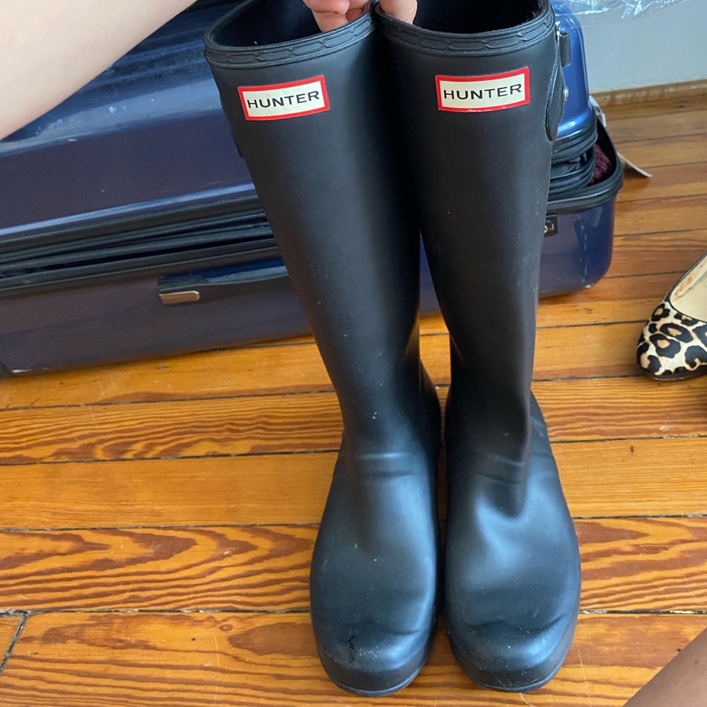 black matte tall hunter boots